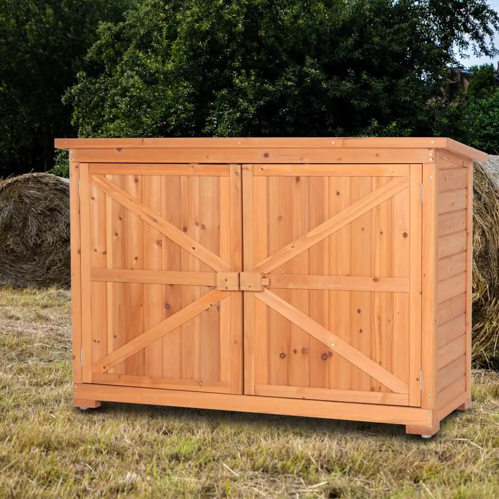 Double Doors Outdoor Live Wooden Garden Shed Wood Storage Cabinet with Lockers