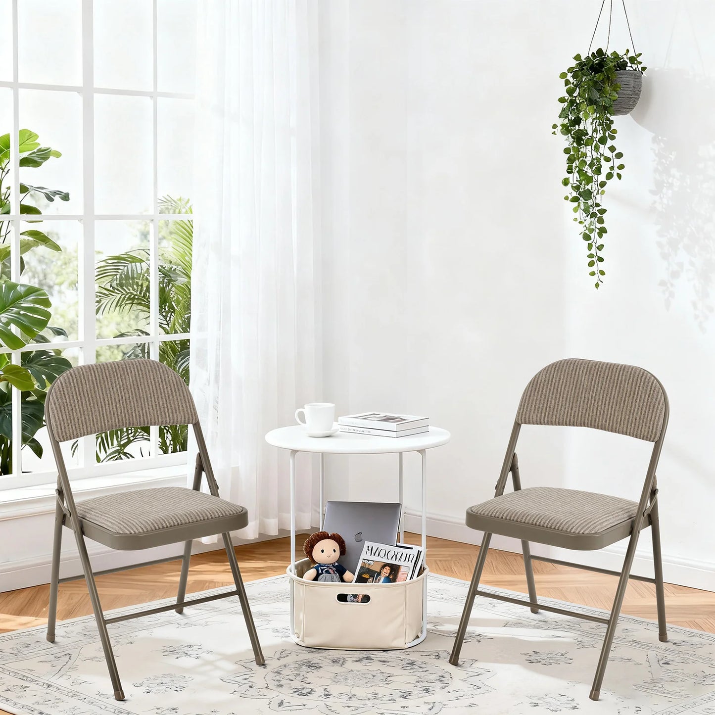 JHK 2 Pack Fabric Folding Office Chairs with Padded Cushion and Back Stackable Portable Chairs Set with Durable Steel Frame for Home Office