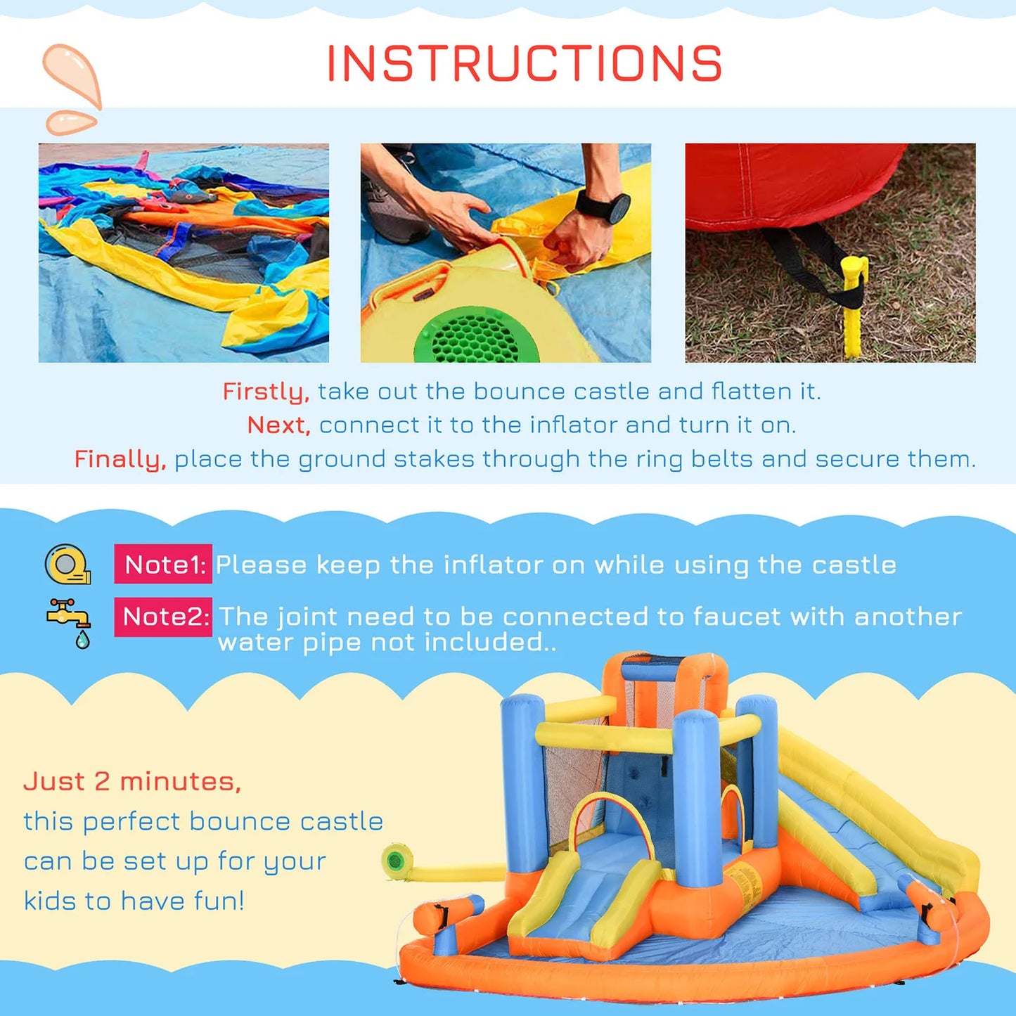 Inflatable Water Slide with Blower, All in 1 Bounce House Jumping Castle With Pool, Outdoor Backyard Playground For Summer Party