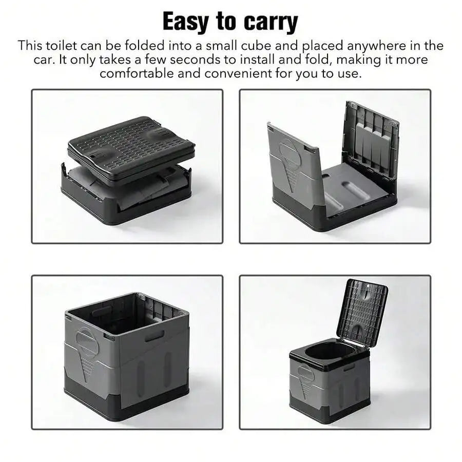 Portable Folding Toilet With Lid - Camping, Boating & Outdoor Travel Emergency Use - Includes Trash Bag & Storage Bag - No Electricity Required - Space-Saving Design For Cars, Trucks & RVs - Durable Plastic