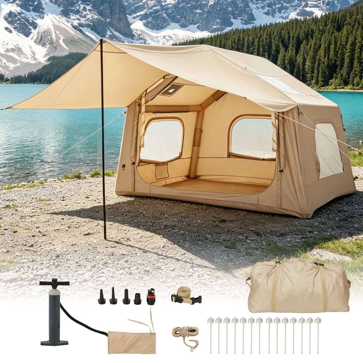 HiMISS Inflatable Camping Tent 3 To 5 Person Waterproof Glamping Shelter