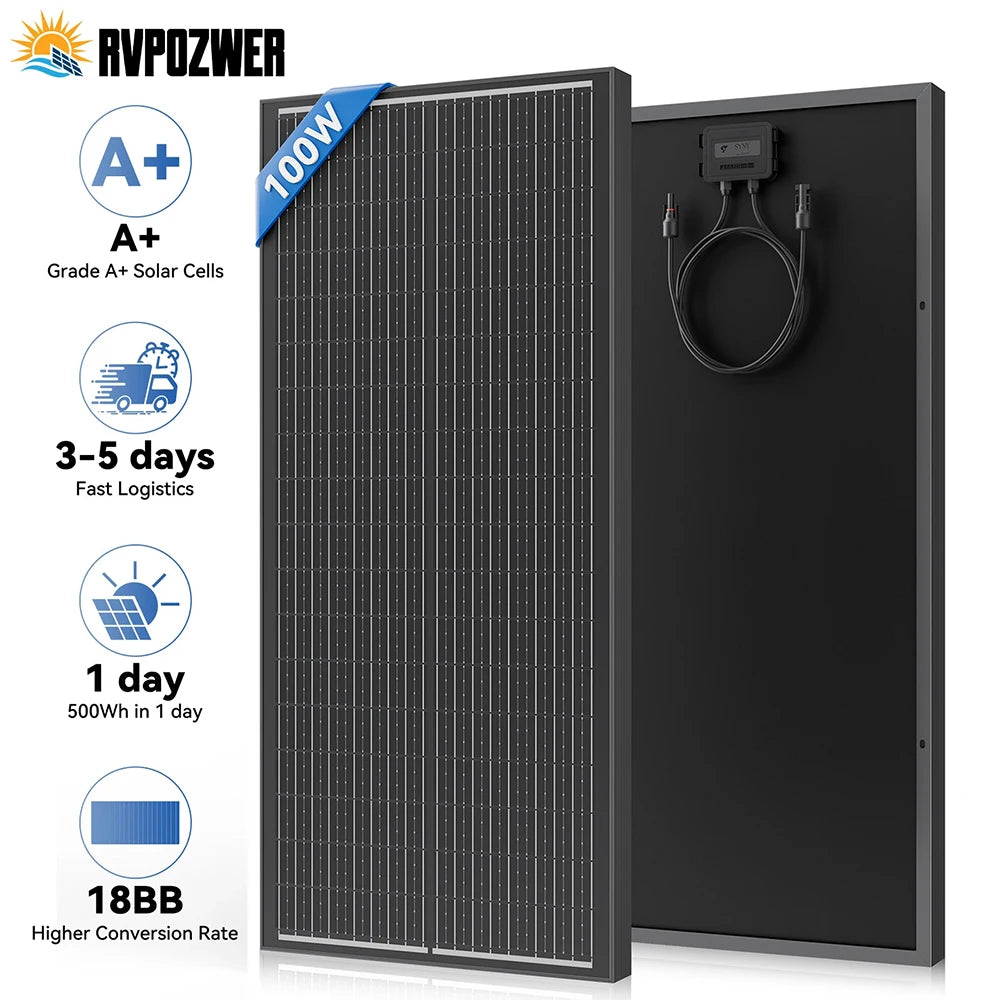 Rvpozwer 100W Monocrystalline Solar Panel High Efficiency IP68