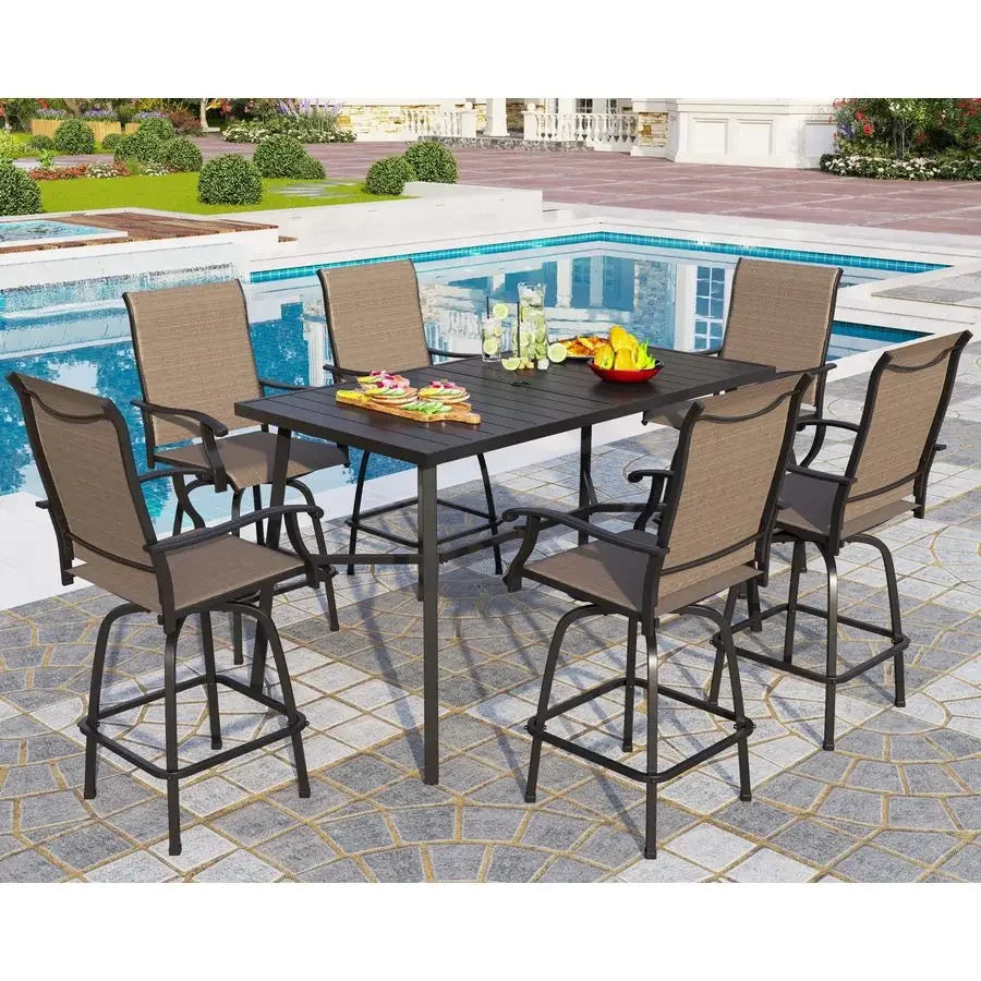 XMSJ 7 Piece Patio Bar Set With Bar Height Table And Swivel Stools Outdoor