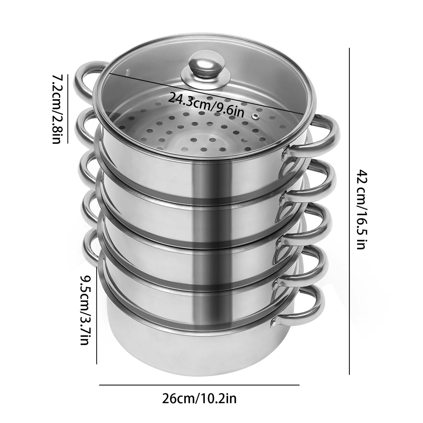 5-Tier Stainless Steel Steamer Pot With Grids For Cooking