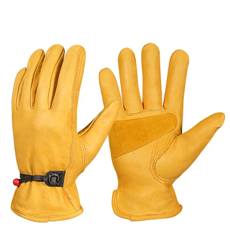 Cowhide Leather Work Gloves for Men Heavy Duty Safety Protective Welding Mechanic Gloves Stretchable Driver Working Gloves