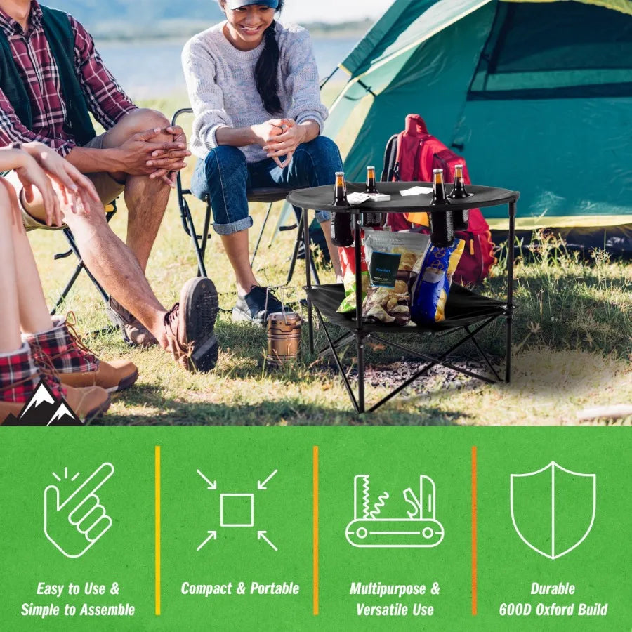 Lightweight Camping Table With 4 Cupholders And Carry Bag