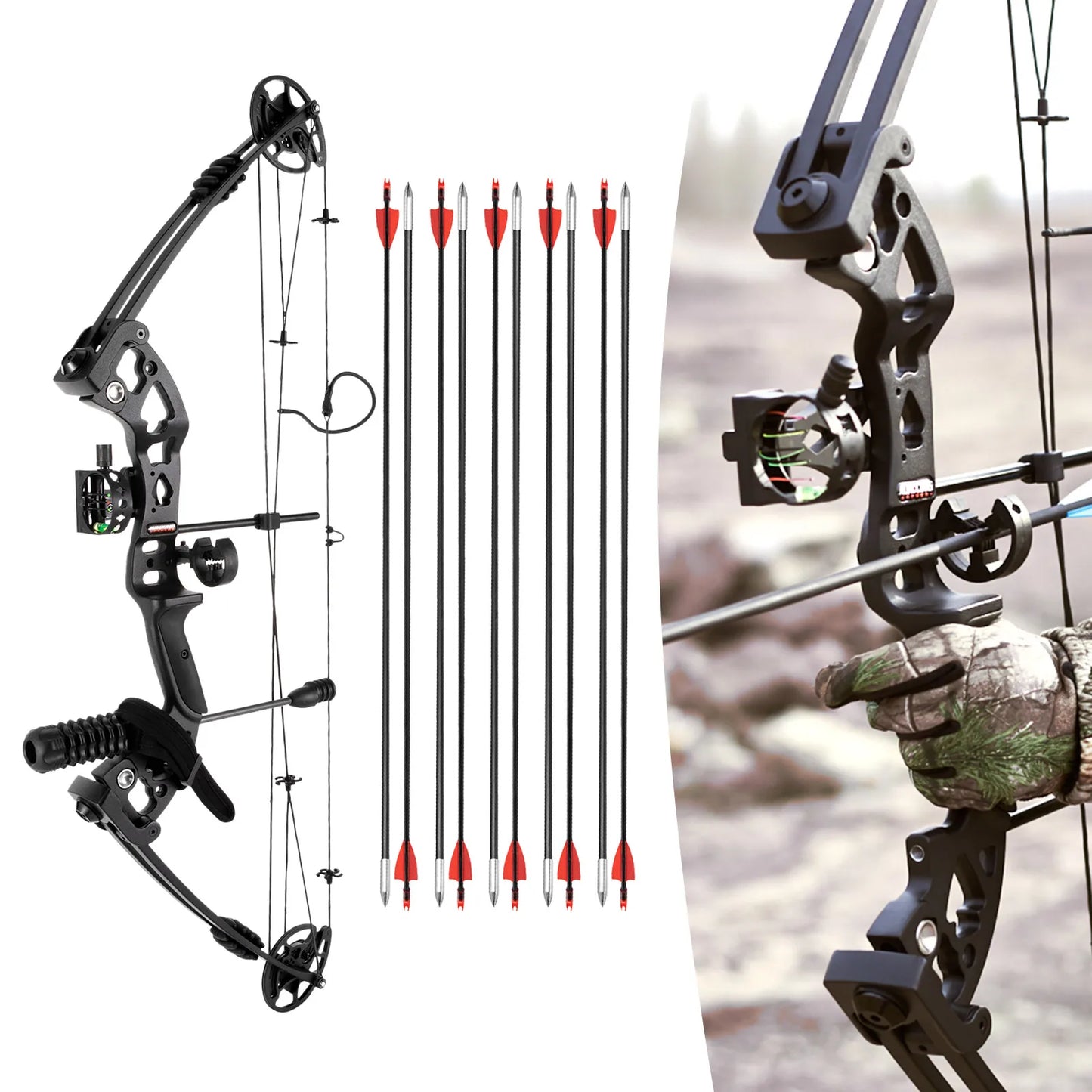 Compound Bow Archery Set Right Hand With Adjustable Draw Weight