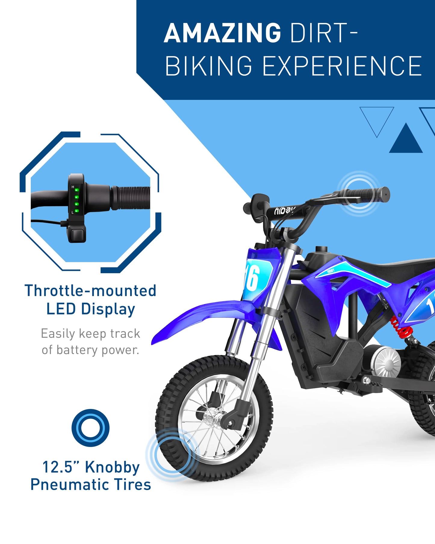 Hiboy DK1 36V Electric Dirt Bike, 300W Electric Motorcycle - Up to 15.5 MPH & 13.7 Miles Long-Range, 3-Speed Modes Motorcycle for Kids Ages 3-10