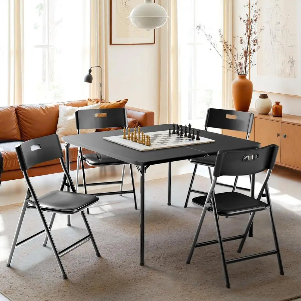 Foldable Card Table And Chairs, 34 Inch Square Set Outdoors