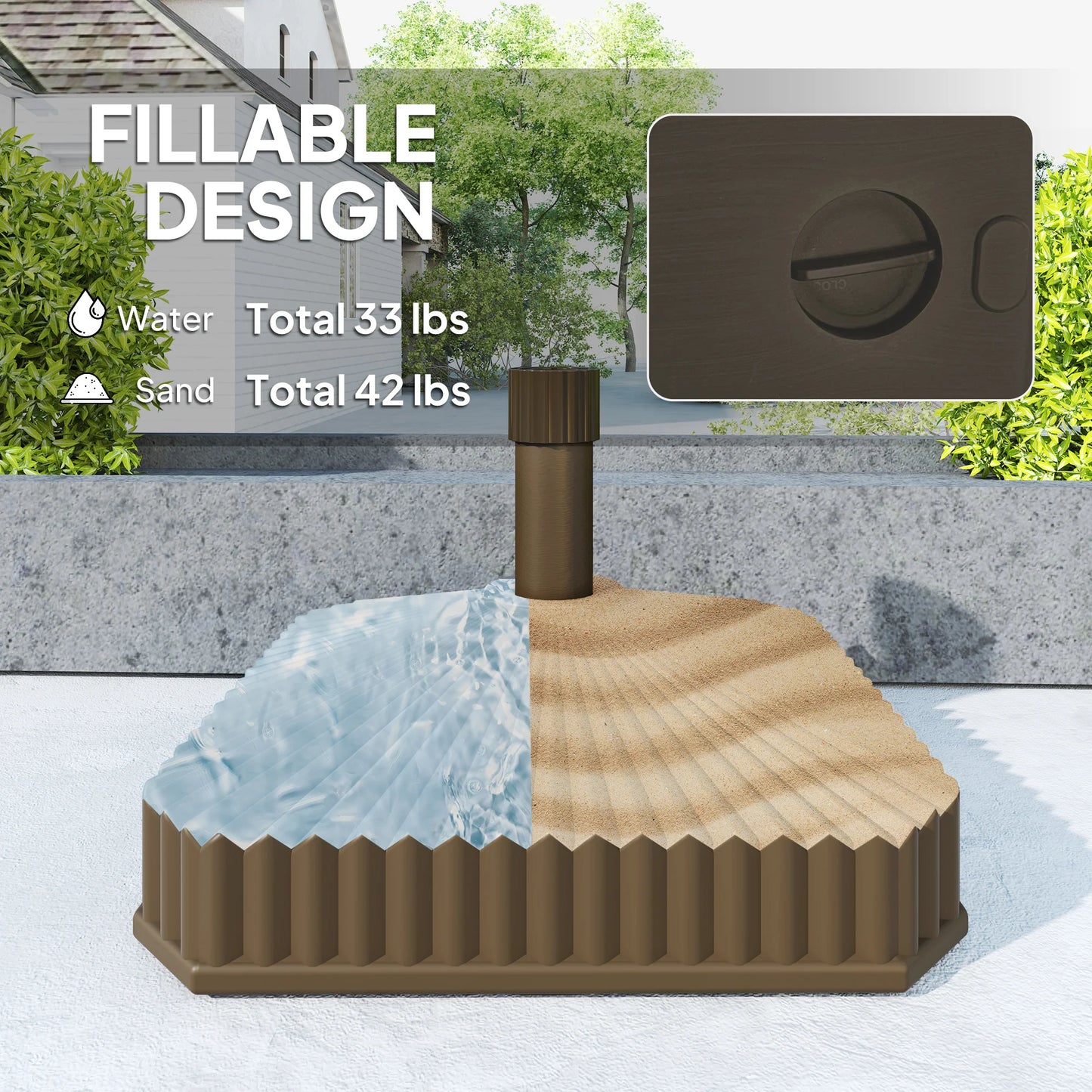 Square Patio Umbrella Base Holder, Sand/Water Filled Umbrella Stand Base, Brown