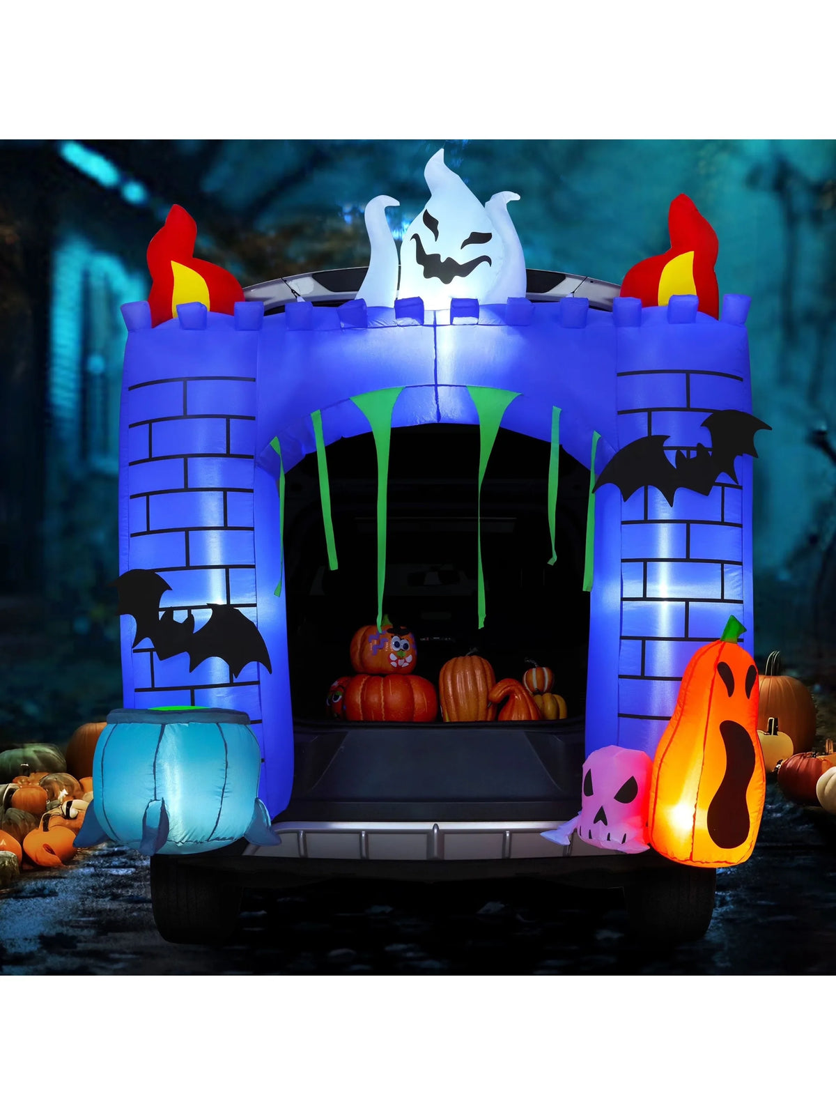 6 FT Tall Haunted Castle Halloween Inflatable Haunted Castle Decoration Trunk Treat Car Decorations Kit Ghost and Pumpkin for Halloween Party
