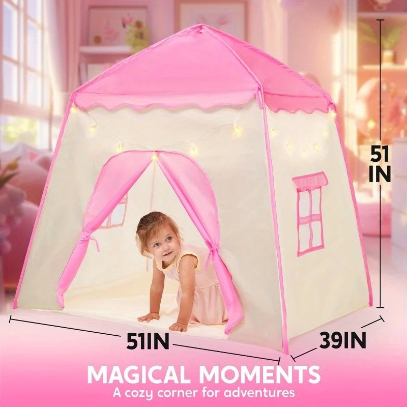 Joyfy Princess Castle Play Tent With LED Lights For Kids Indoor Outdoor