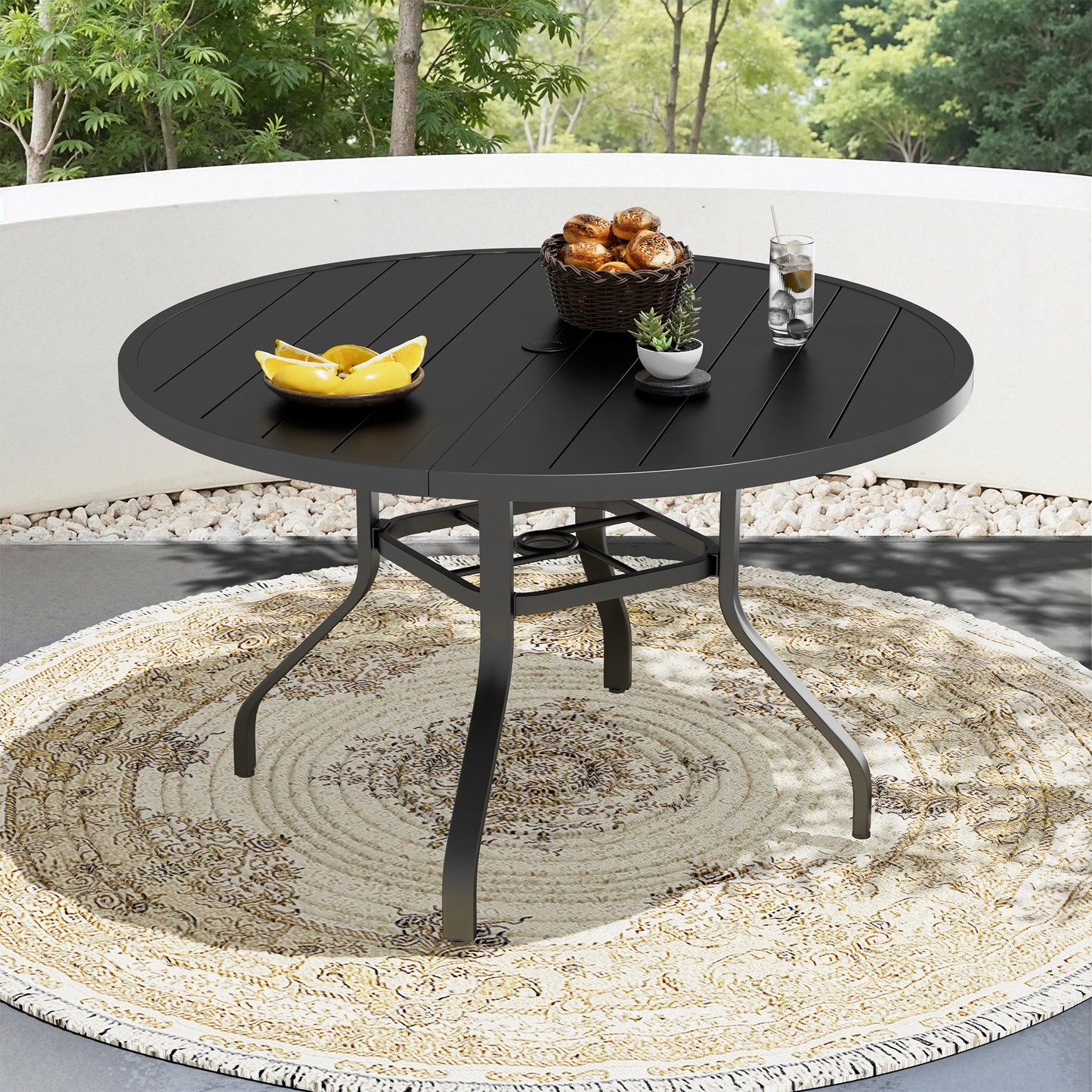 FARINI Outdoor Metal Patio Table With Umbrella Hole