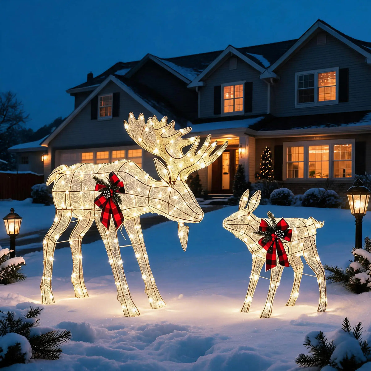 2 Piece Reindeer Family Outdoor Yard Decoration With LED Lights