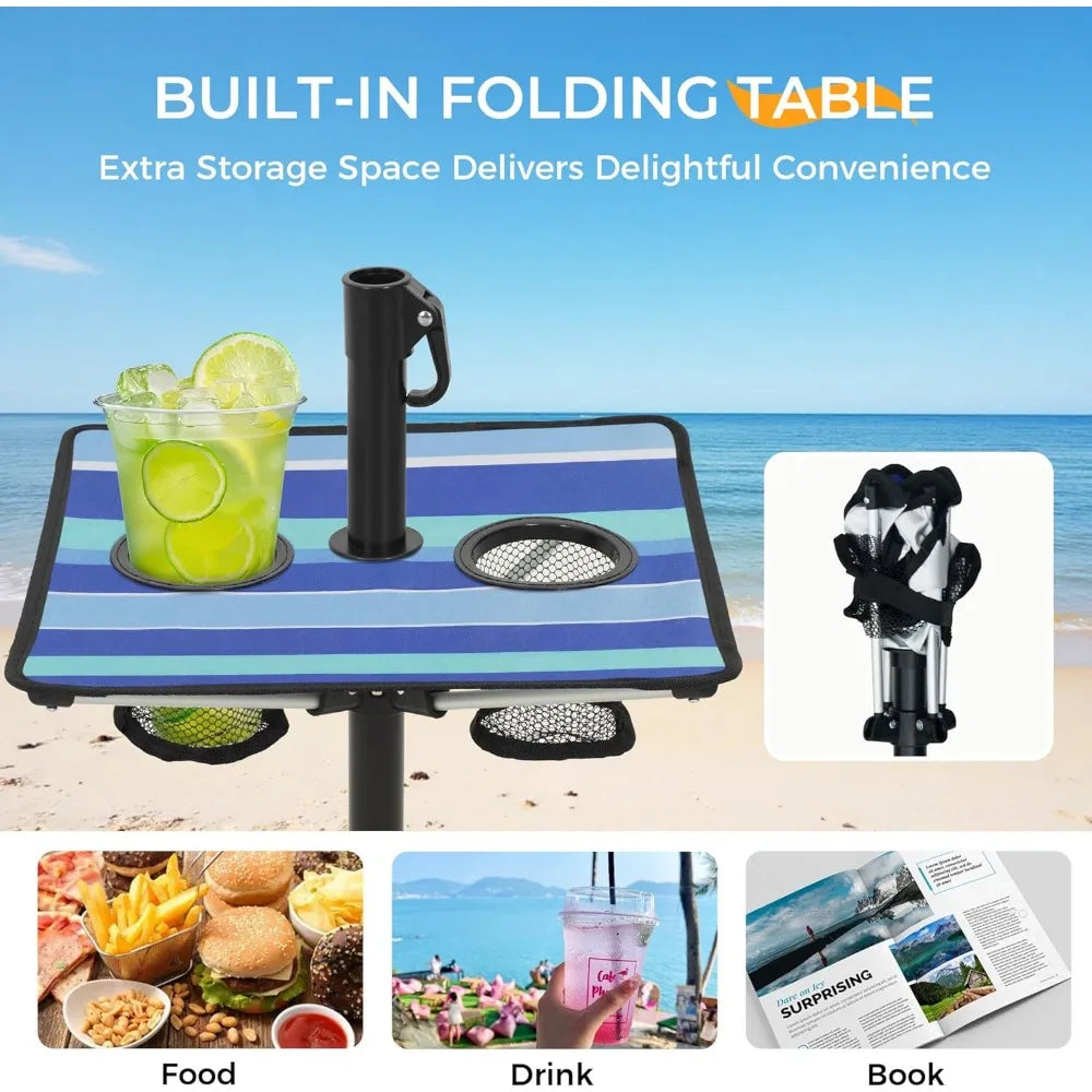 7FT Large Beach Umbrella with Weight Bag Sand Anchor Adjustable Aluminum Pole Table Windproof UPF 50