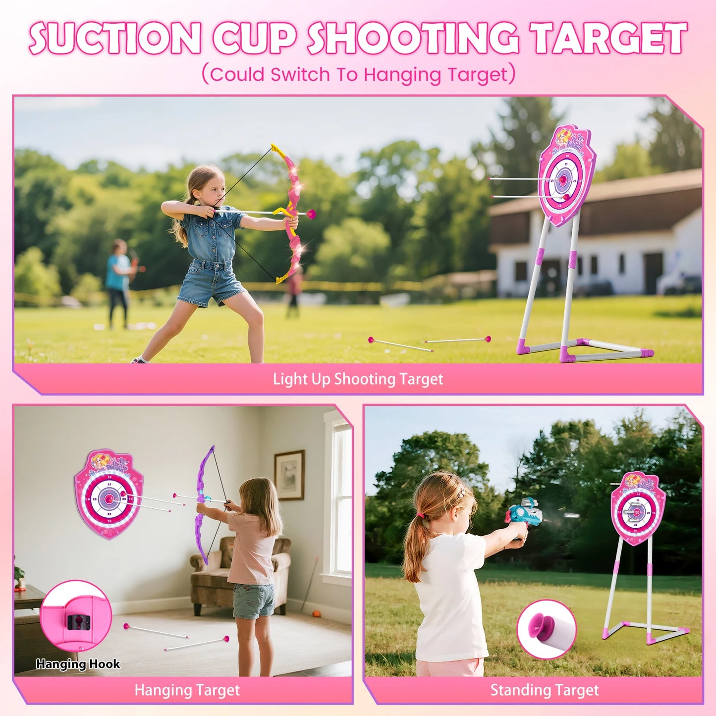 VATOS Night Light Bow Arrow Archery Toy For Girls Indoor