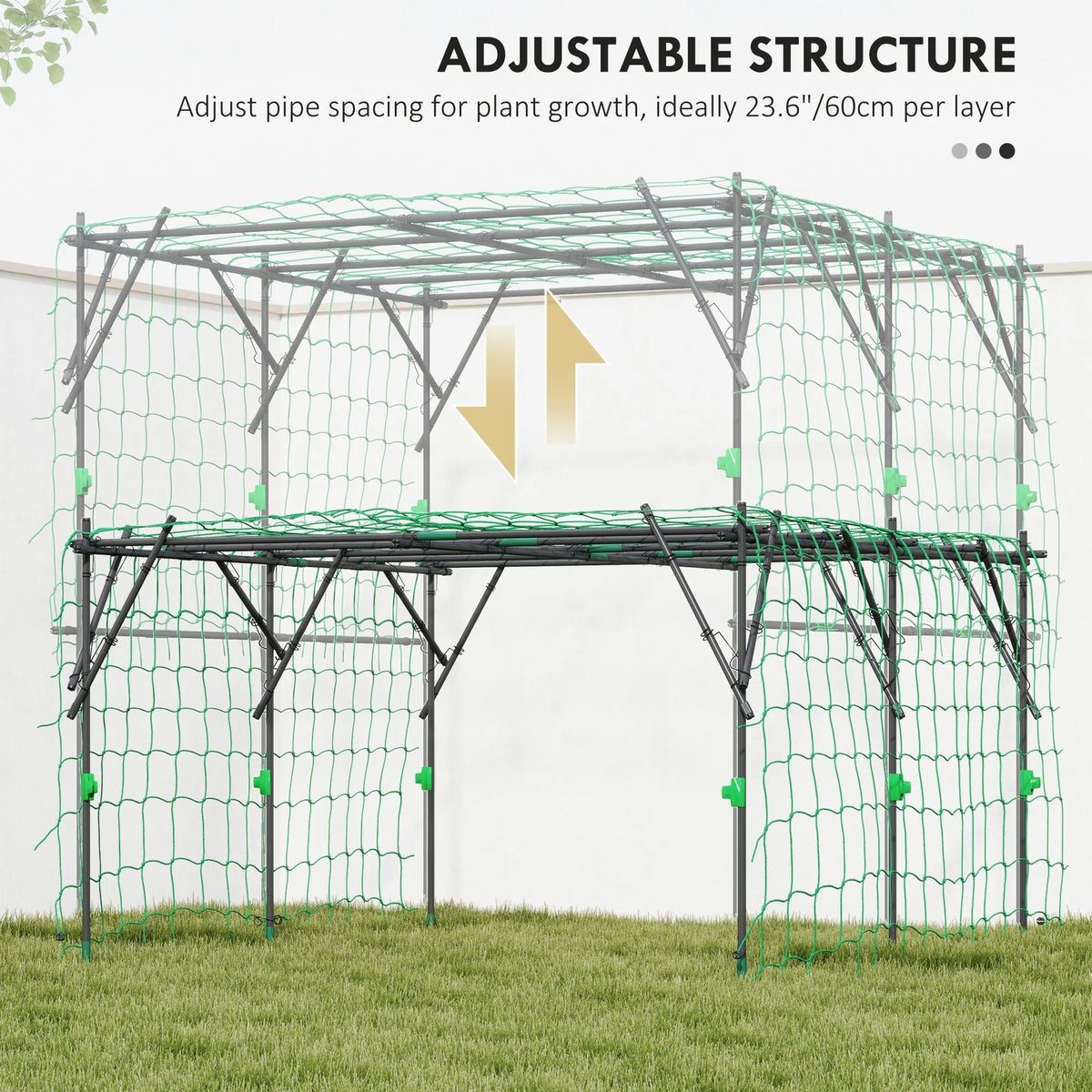 7.3 ft Tall Metal Garden Trellis with Climbing Net, Black