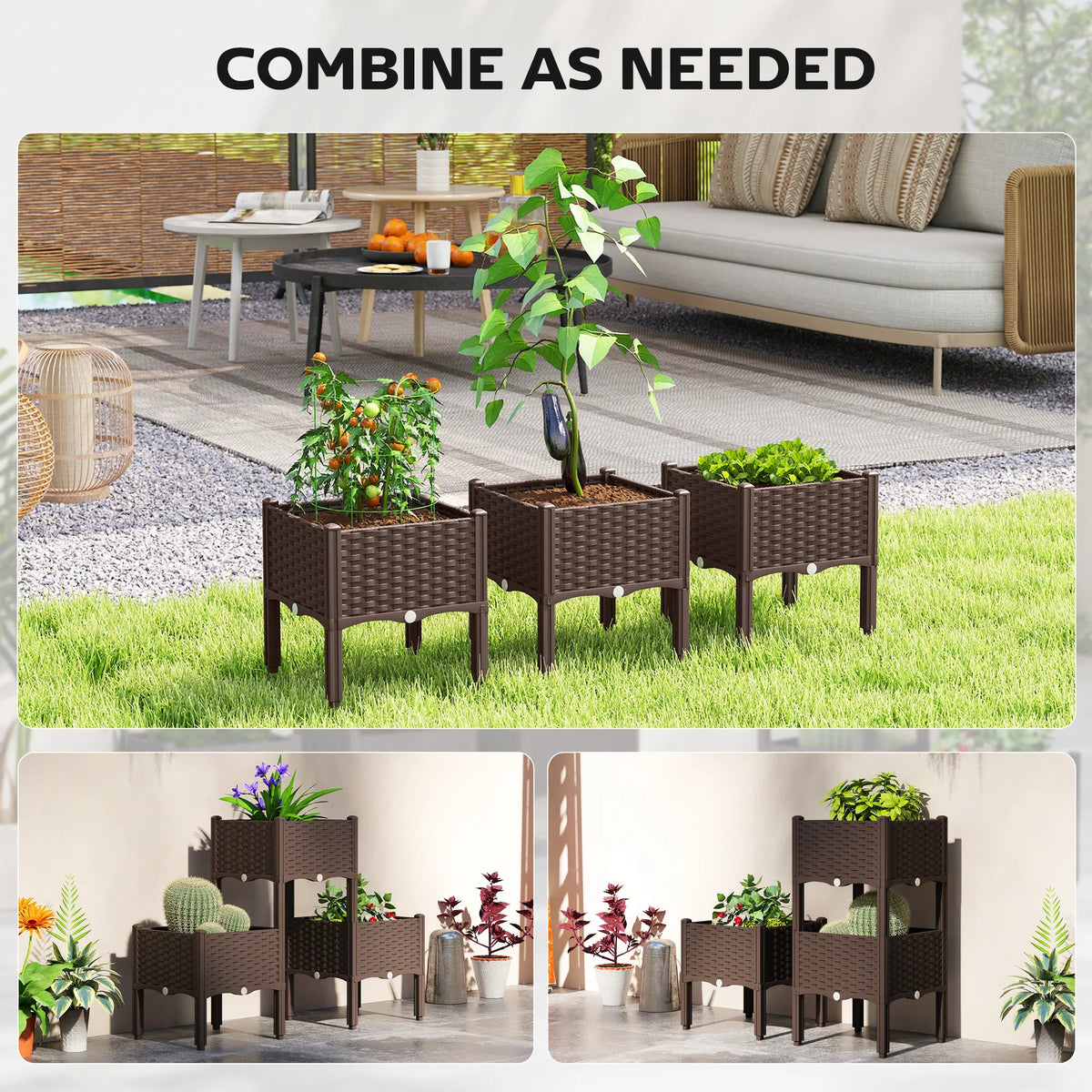 Plastic Raised Garden Bed with Legs, Self-Watering Planter Boxes