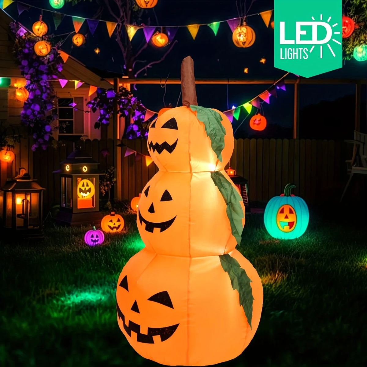 3.9FT LED Halloween Inflatable Pumpkin Decoration Stacked Pumpkins Blow Up with Built-in Lights Outdoor Airblown Yard Decor for Garden Lawn Porch Party Glowing Pumpkin Photobooth Prop New Arrivals