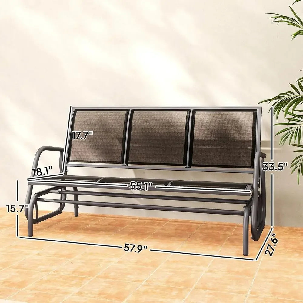 3-Person Outdoor Patio Glider Bench with Mesh Fabric, Metal Frame, Black