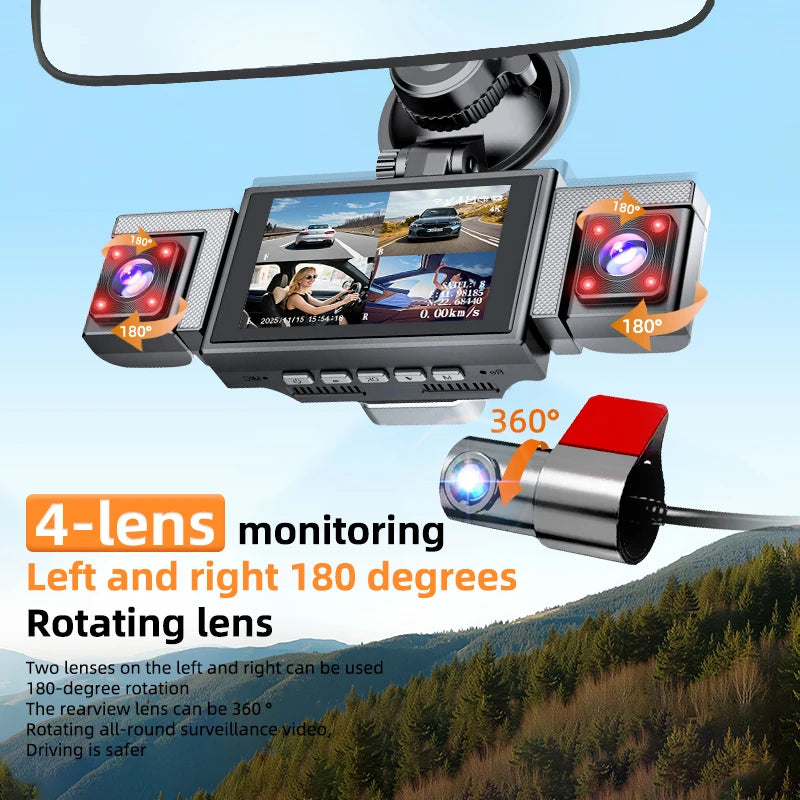 MUÜBAER 4K 360 Degree Dash Cam With 5.8GHz WiFi GPS IPS Screen