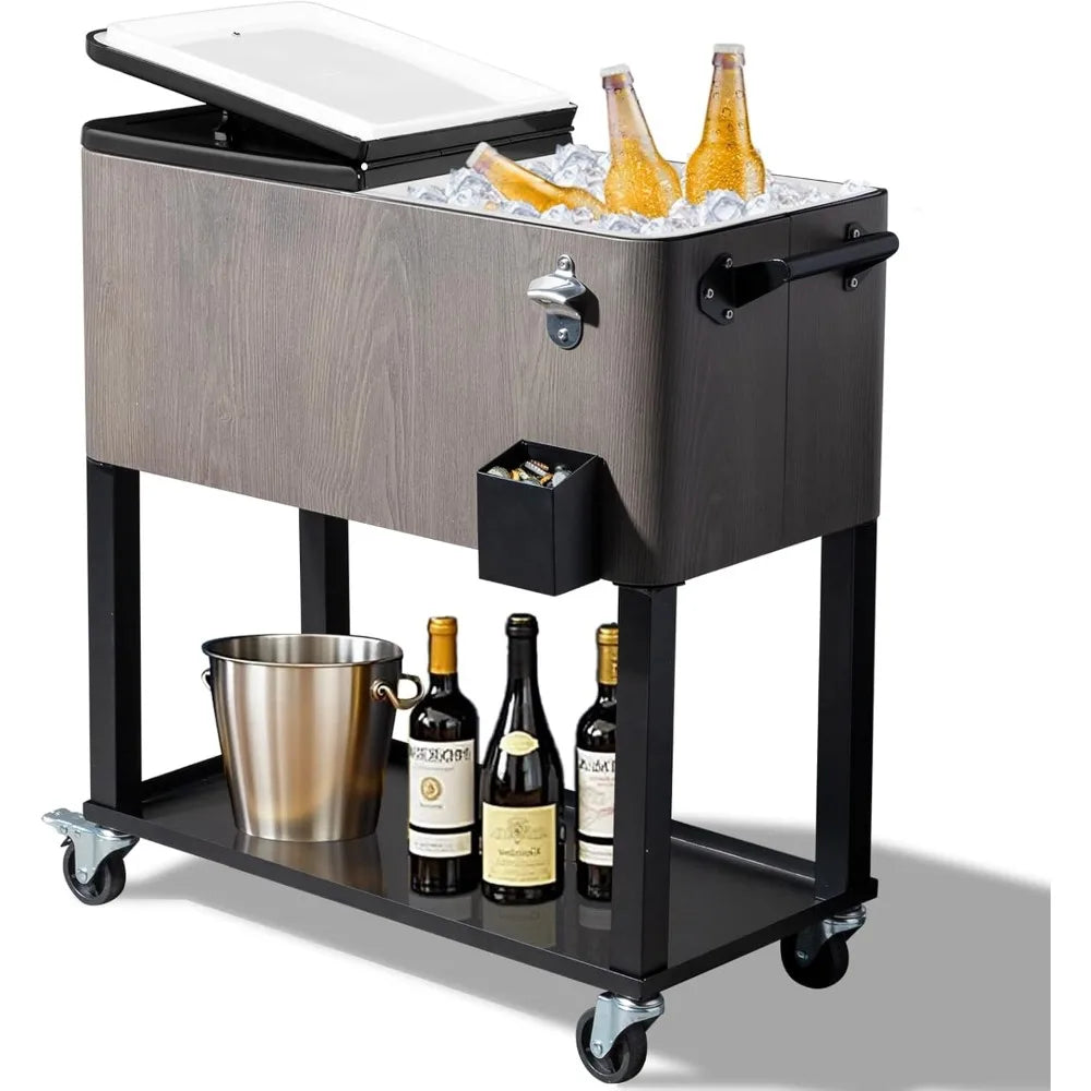 Patio Cooler With Bottle Opener And Cap Catcher With Wheels