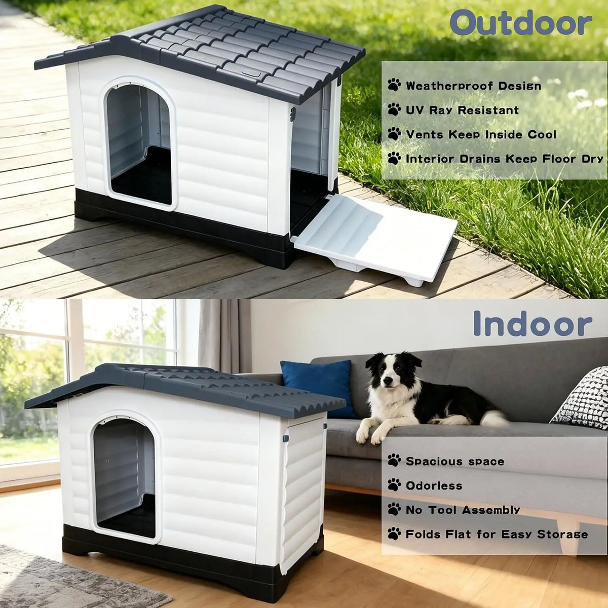 Twister.Ck Waterproof 2-Door Dog House Elevated Base Indoor Outdoor