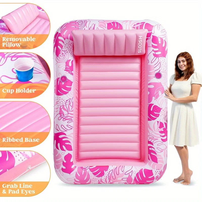 JOYFY Inflatable Tanning Pool Lounger Float 70" x 46" Pool Floats Adult with Pillow Sunbathing Bed Lounge for Summer Water Party