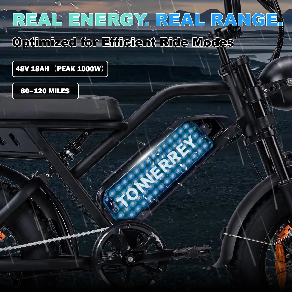 Tonnerrey T16 1000W 48V 15.6AH Electric Bicycle  16" Fat Tire E-Bike 22 MPH Max Speed 80 Miles Range Ebike for Teens Adults