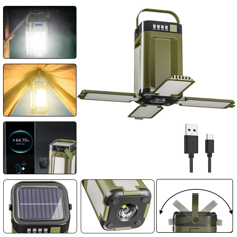 Foldable Camping Light Rechargeable Lantern Power Bank Solar Camping Lantern Portable Flashlight LED Tent Light