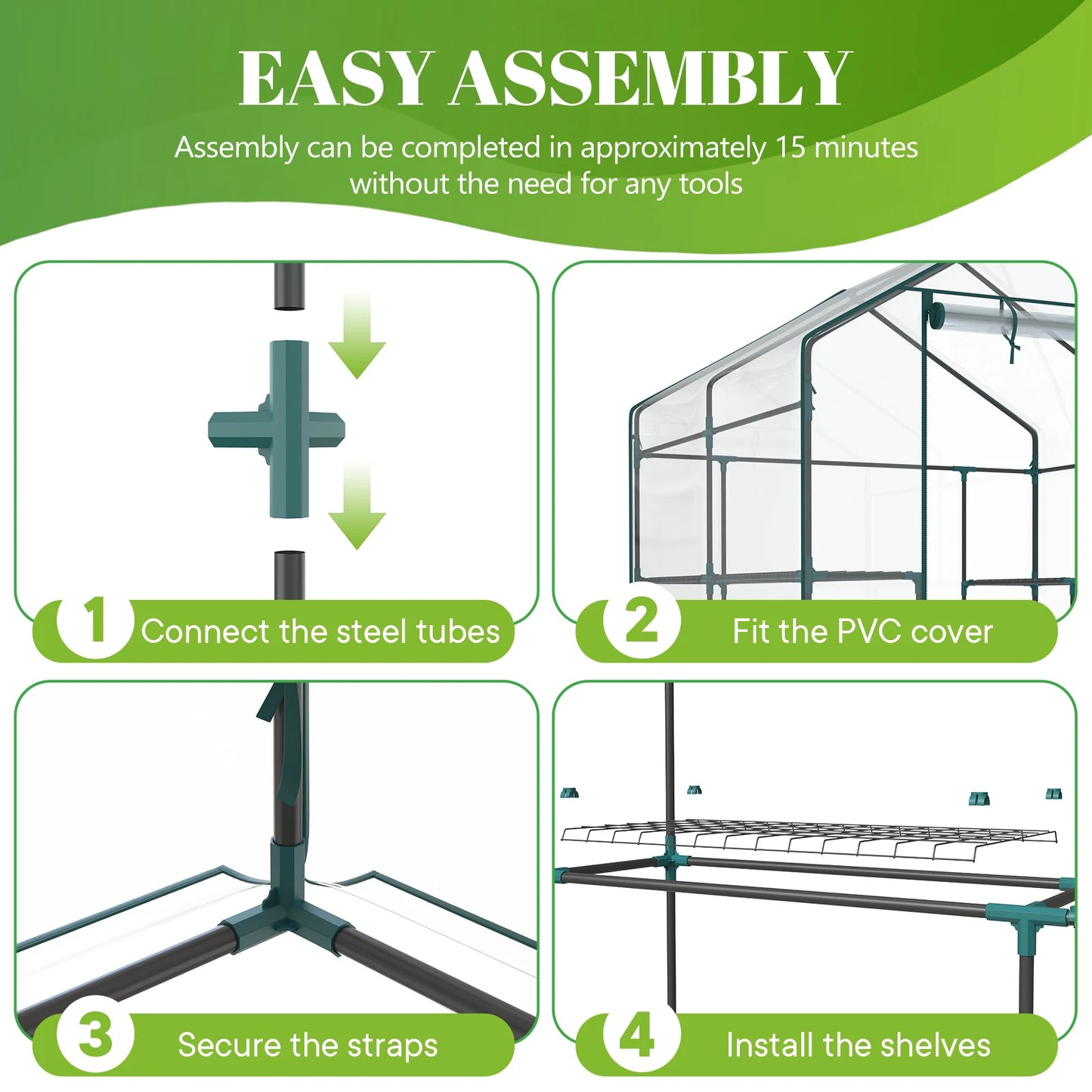 JHK 56-Inch Portable Walk-In Greenhouse with Shelf Transparent Multi-Tier Plant Growing Rack for Indoor and Outdoor Garden Patio