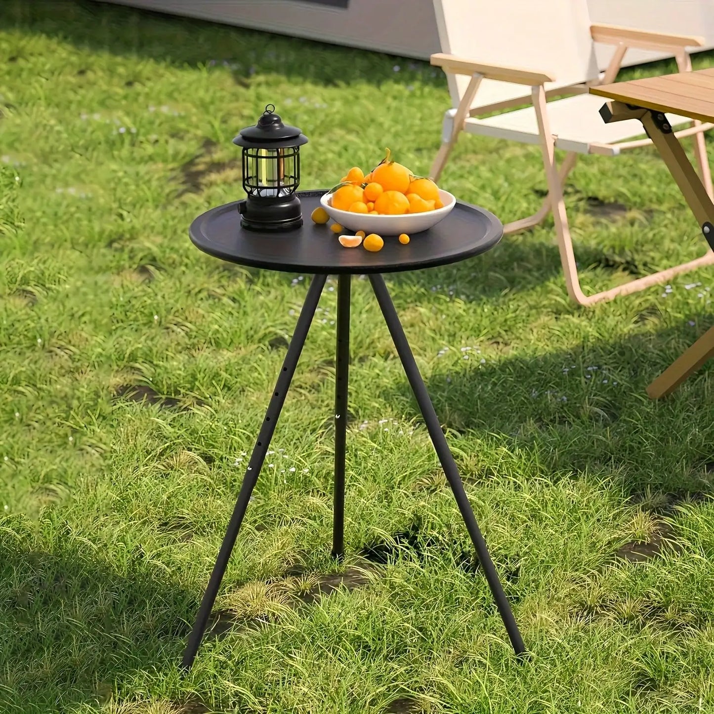 Portable Adjustable Height Camping Table, Aluminum Alloy Folding Round Dining Table, Detachable Leg Frame, Portable Design, Suitable For Outdoor Picnics, Beaches, Backyard Parties, Classic Tripod Sturdy Structure, Easy To Car