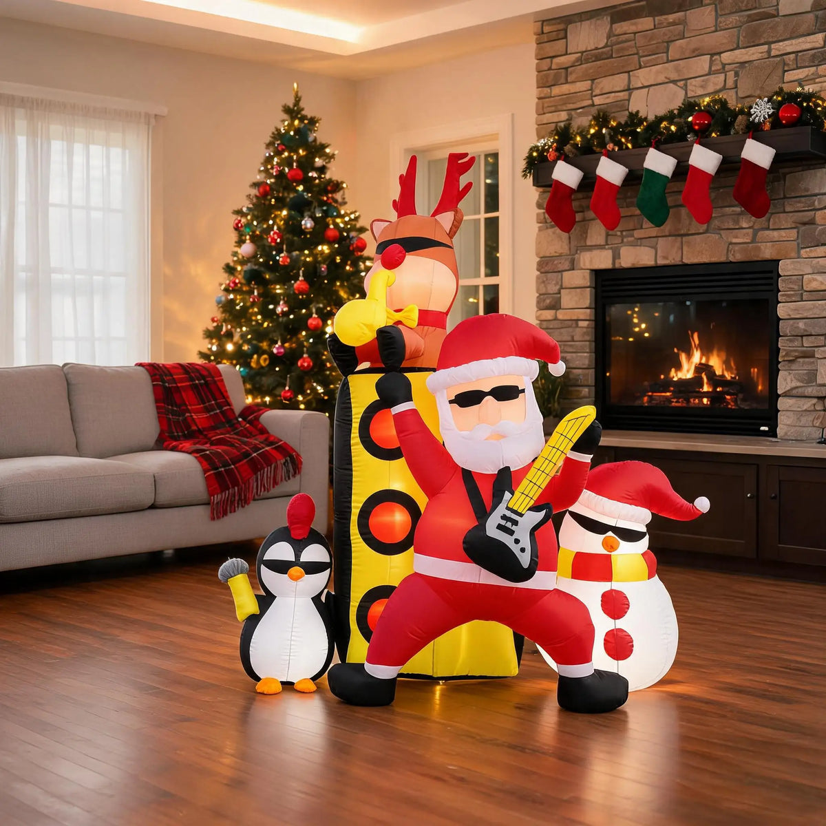 Christmas Inflatable Santa Musical Band Outdoor Garden Yard