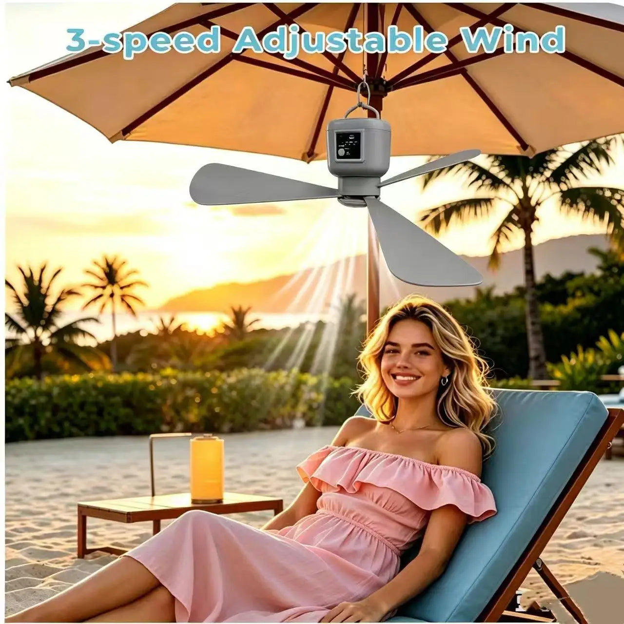18-inch solar fan, rechargeable camping fan, outdoor emergency hanging fan, solar panel or USB charging function, 3-speed wind adjustment, suitable for indoor portable fan