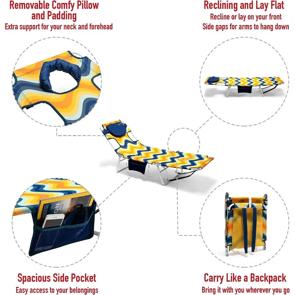 Beach Lounge Chair, Backpack Reclining Beach Chairs Lay lat, Sun ace Down Tanning Chair, olding Camping Chairs Portable Camp Cot