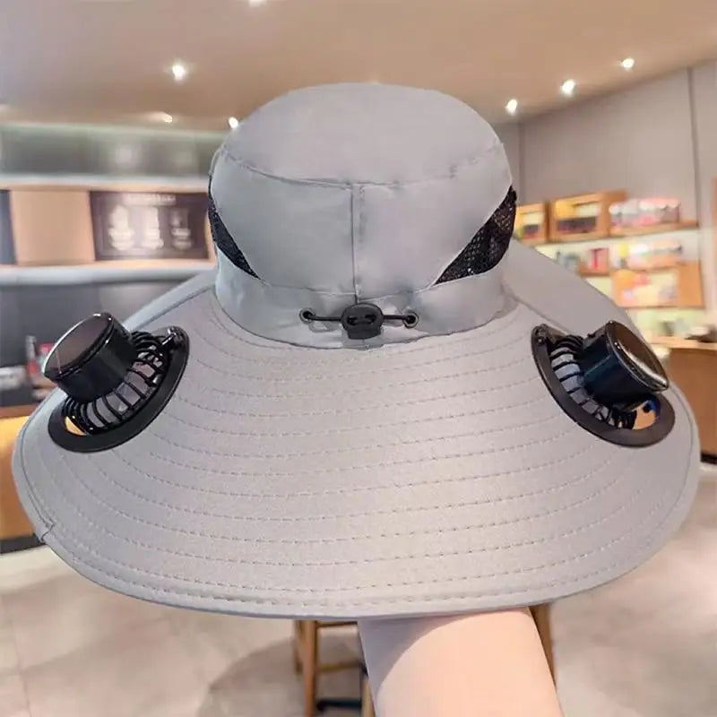 Large Size Quick Dry Bucket Hat With Solar Powered Fan USB Charging Sun Hat For Men Outdoor Hiking Camping Fishing Cooling Wear