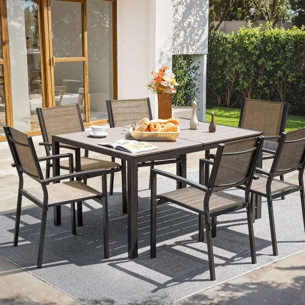 6-Piece Stackable Outdoor Dining Chair Set, Beige, Suitable for Patio, Deck, Poolside