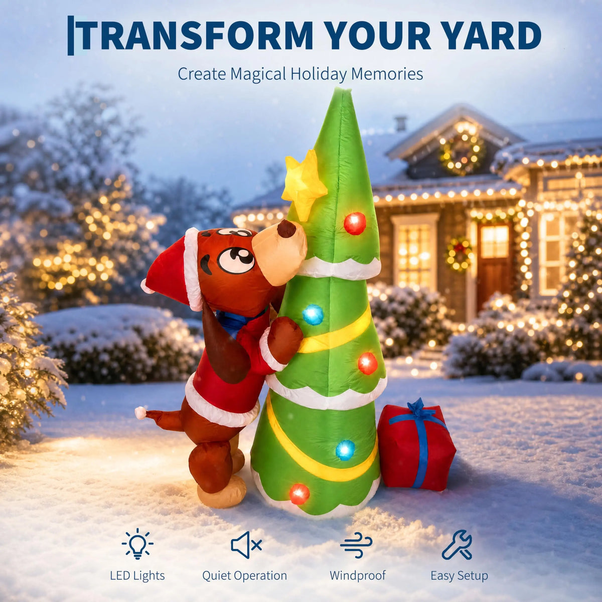 Inflatable Outdoor Christmas Tree With Led Lights For Yard Decor