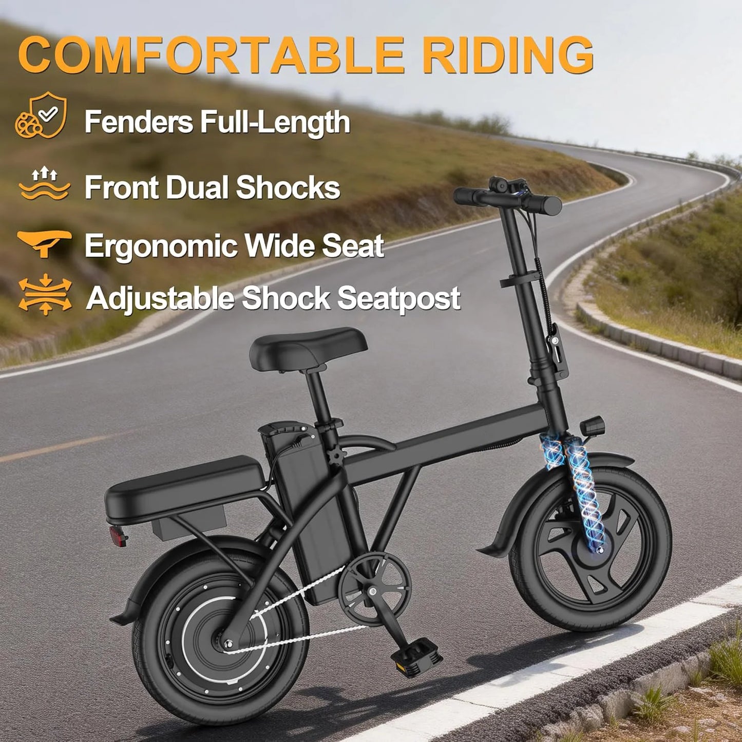 14 inch Foldable Electric Bike for Adults, 500W Motor Ebike, Max 22MPH Speed, 30 Miles Long Range, Dual Brake System, 265lbs Load Capacity Portable MINI Electric Bicycle for City Commuting