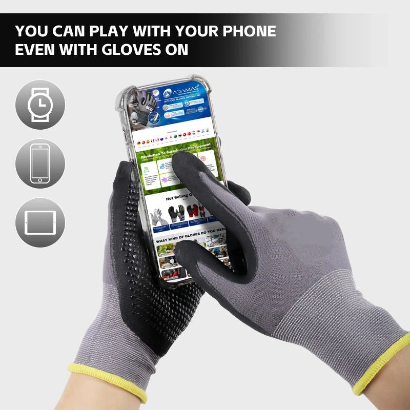 6PCS Work Gloves MicroFoam Nitrile Coated Durable Seamless Knit Safety & Work Gloves with Dot Grip for Men Mechanic Auto Garden