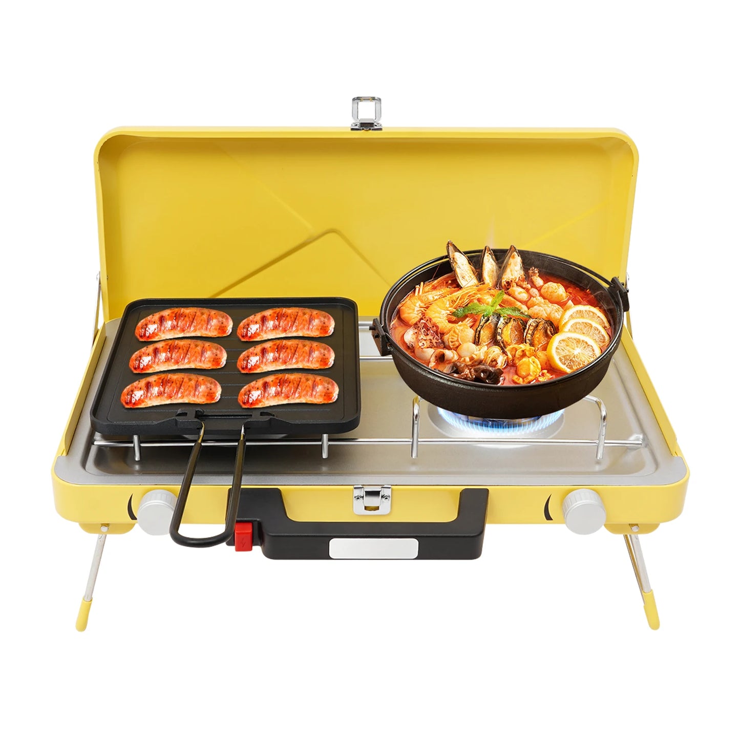 2-Burner Foldable Outdoor Cooker, Compact Portable Camp Cooking Range, Dual Flame Backpack Stove for Wilderness Hiking & Backcountry Trips