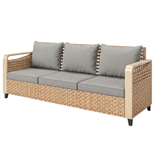 Rattan Wicker Sofa Three Seater Outdoor Patio Sofa With Cushions