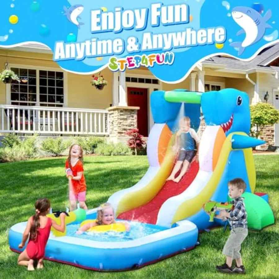 Iatable Water Slide, Bounce House for Backyard, Toddler Blow Up Bouncer with Air Blower, Splash Zone, Climbing Wall, Water Cann