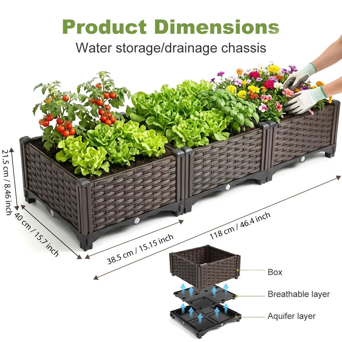 Rectangular Raised Garden Bed Kit Outdoor Plastic Planter Grow Box for Fresh Vegetables, Herbs, Flowers & Succulents,