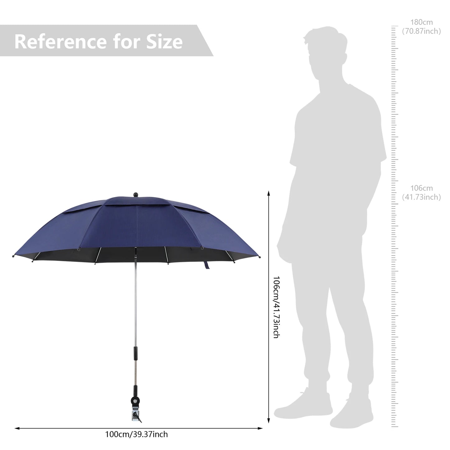 2-Pack Canopy Umbrellas with Clamp, 360° Adjustable Beach Chair Umbrella, 47.2in Arc with 8 Ribs for Wheelchair Patio Golf Cart