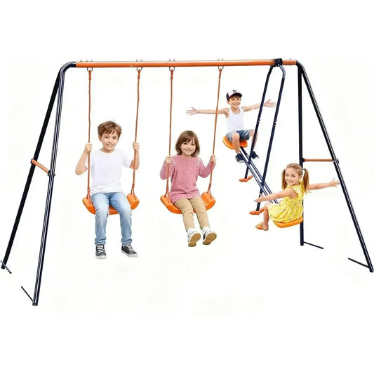 Heavy Duty Metal Swing Set With Two Swings And Glider