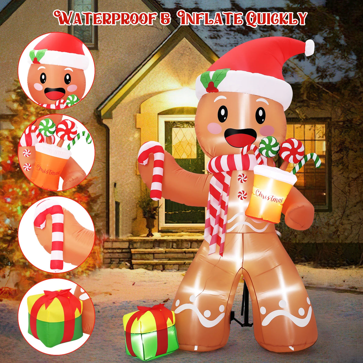 HiMISS Christmas Gingerbread Man Inflatable Outdoor Yard Decor