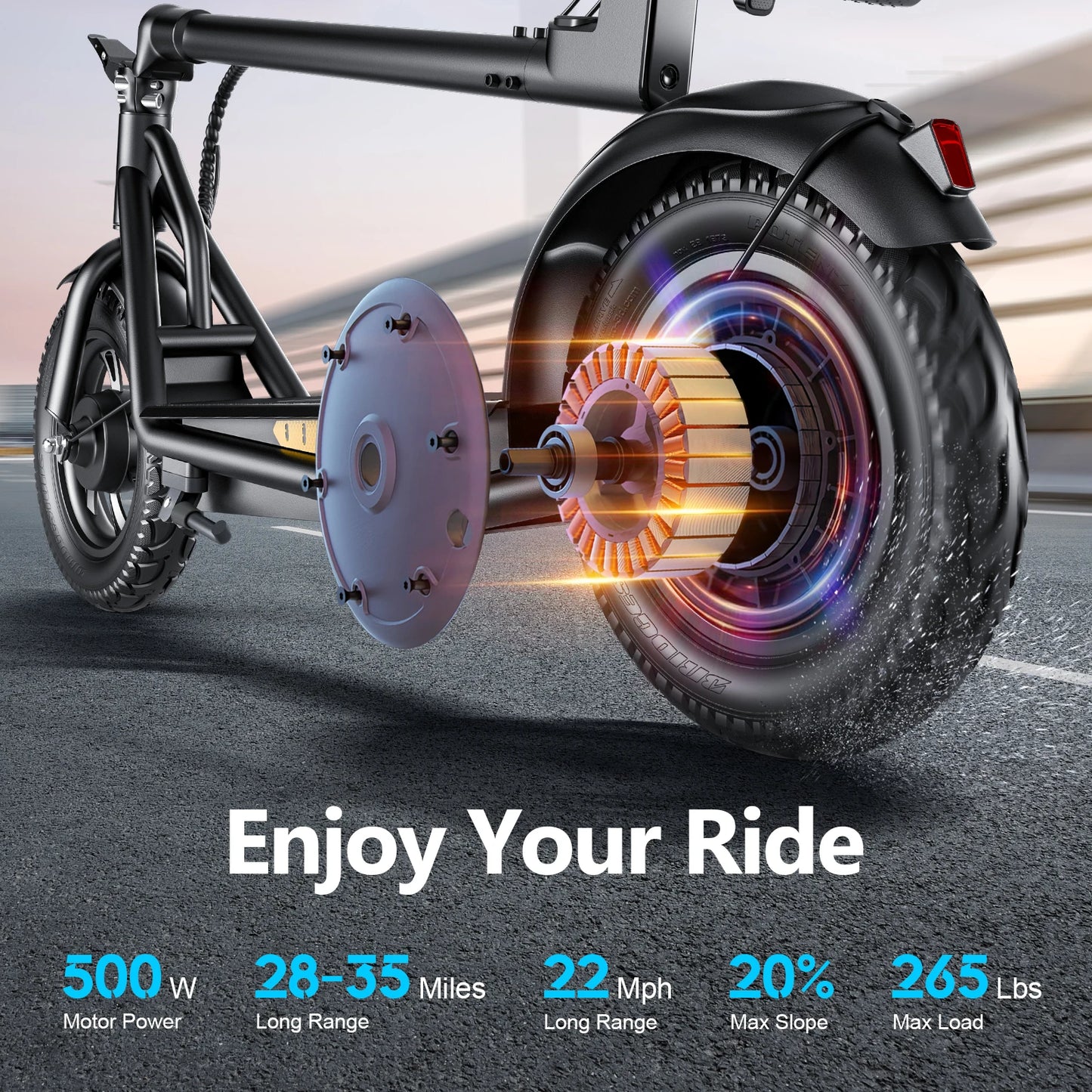 HEZZO A19 Foldable Electric Scooter 12 Inch Inflatable Air Tire 500W 36V15Ah Adult E Scooter 45-55KM Long Range Commuter Scooter Max Speed 35km/h