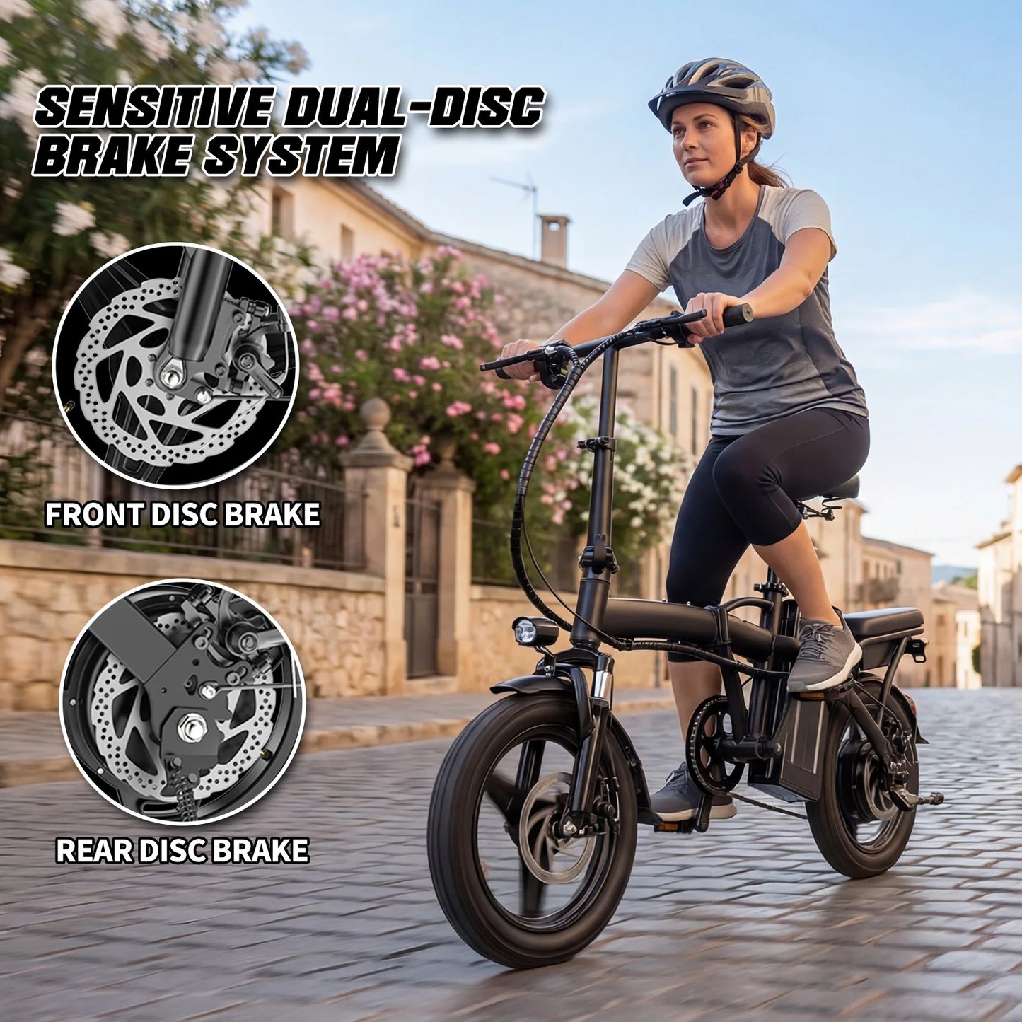 Foldable Electric Bike for Adults，23MPH & 38Miles Long Range Electric Bicycles，500W Motor 48V/12Ah Battery，14" Folding Mini ebikes for Teens，3-Speed & PAS Mode， Commuter City Certified E-Bike