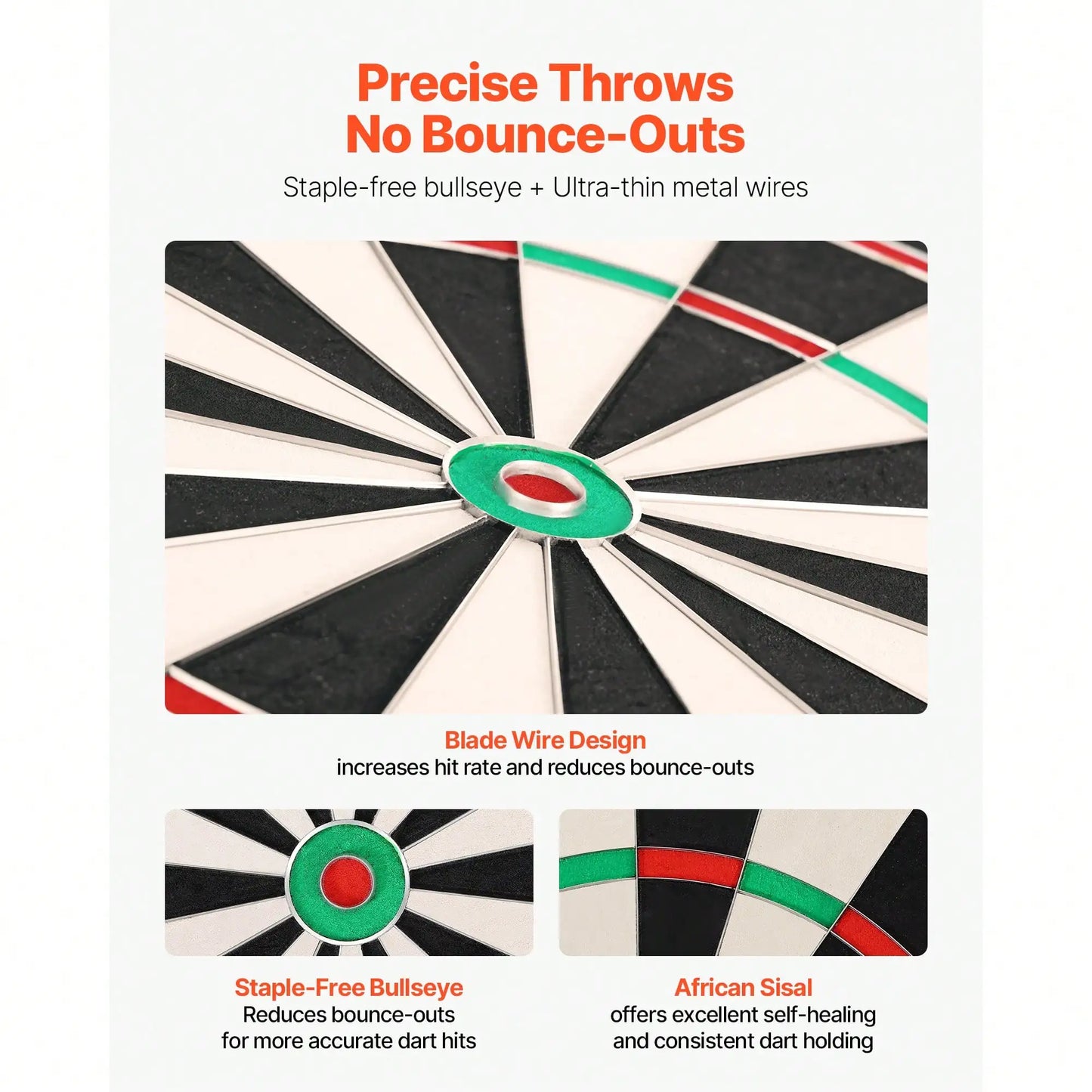 Dart Board, High-Grade Self-Healing Sisal Fiber Dartboard With Staple-Free Bullseye, Blade Wire & Rotating Number Ring, 17.7" Professional Dartboard For Home Party Game Room (Darts Not Included)